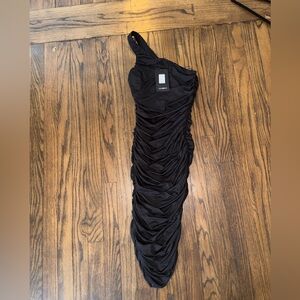 One-Shoulder Black Ruched Women’s Dress